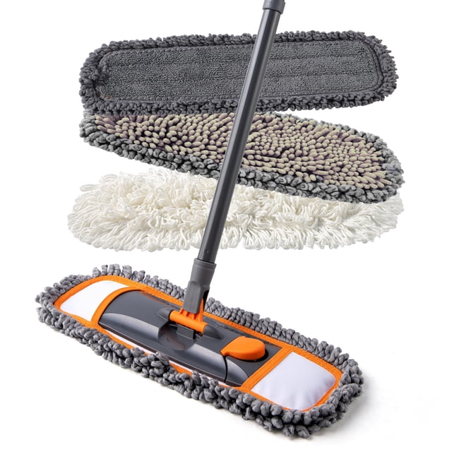 CLEANHOME - Mopas para Limpieza de Suelos con 3 Almohadillas para Orejas Lavables Diferentes y Mango Extensible de 55 Pulgadas de Largo, mopa multifunción para Madera Dura, mármo