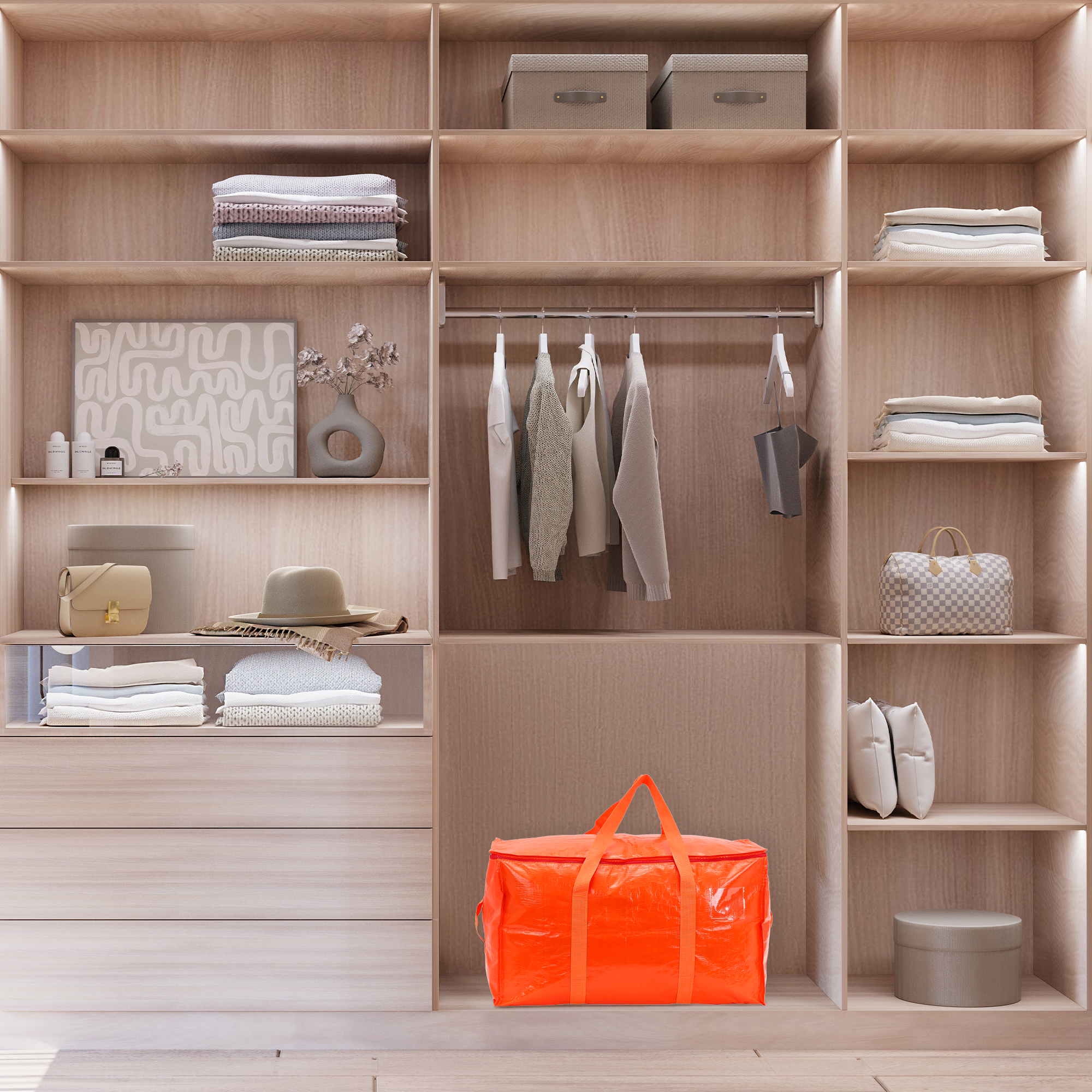 Unique Bargains 1 Pack Clothes Storage Bags Moving Bags Orange 27*14*15in