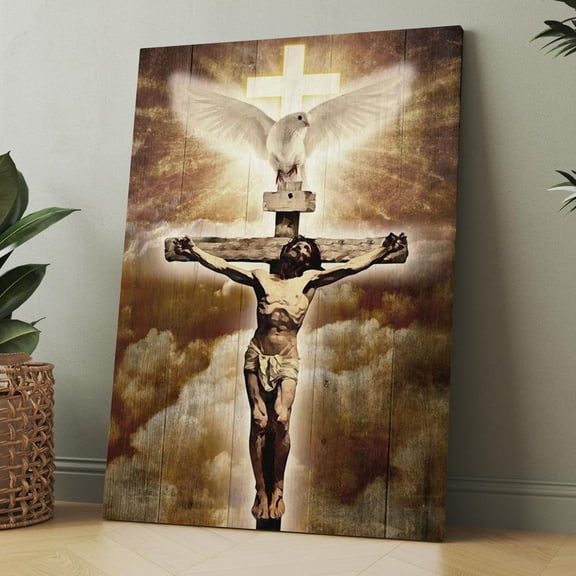 Jesus On The Cross with Dove Framed Canvas Wall Art, Christian Wall Decor for Office Living Room Bed Room, Inspirational Religious Wall Decor Gift