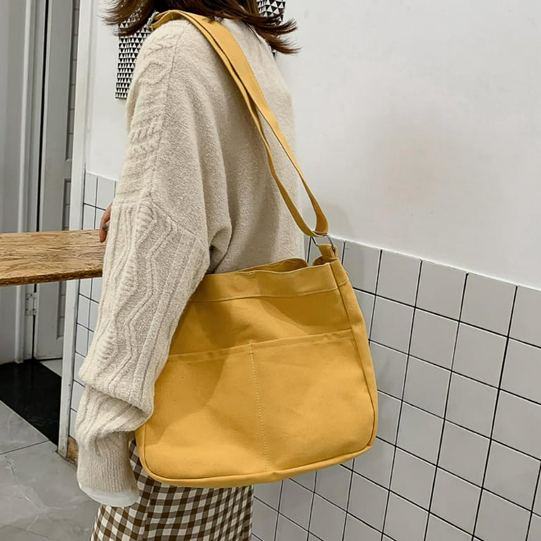 Casual Canvas Messenger Bags Women Large Capacity Shoulder Handbag (Yellow)