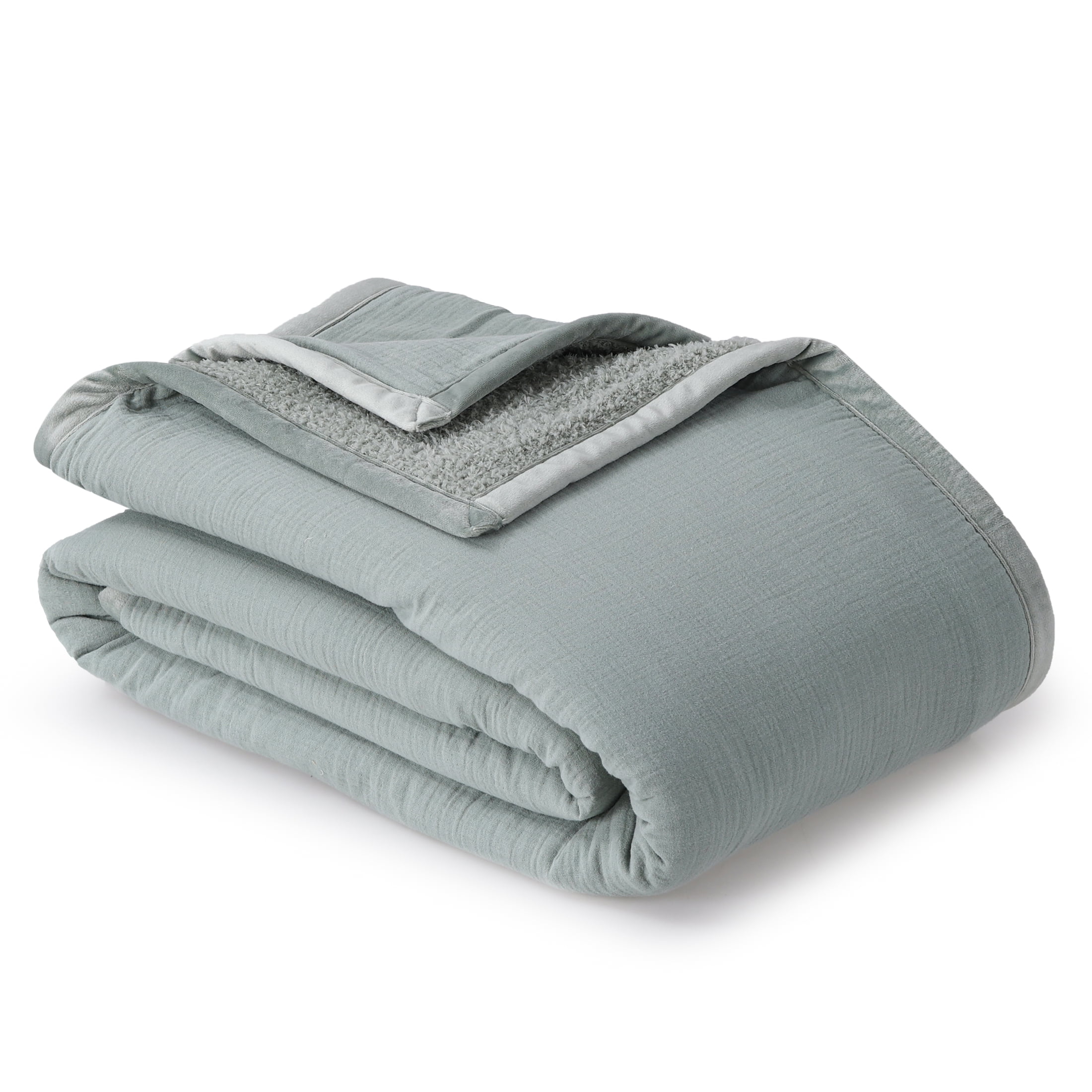 Better Homes & Gardens Gauze Reverse to Cozy Knit Super Soft Throw Blanket, Oversized, Green River