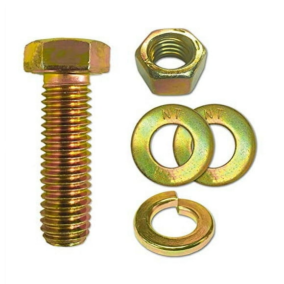 (4 Sets) 1/2-13x1-3/4 Grade 8 Hex Cap Bolts Screws, Nuts, Flat & Lock Washers Yellow