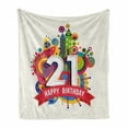 thumbnail image 1 of 21st Birthday Soft Flannel Fleece Throw Blanket, Colorful Design Happy Birthday Themed Image with Geometrical Castle Print, Cozy Plush for Indoor and Outdoor Use, 50" x 60", Multicolor, by Ambesonne, 1 of 6