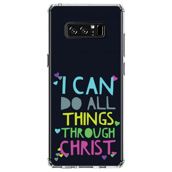 DistinctInk Clear Shockproof Hybrid Case for Samsung Galaxy Note 8 - TPU Bumper, Acrylic Back, Tempered Glass Screen Protector - I Can Do All Things Through Christ - Christ