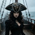 thumbnail image 5 of Byfri Pirate Tricorn Hat Black PU Leather 56-58cm Vintage Style for Themed Events Parties, 5 of 7