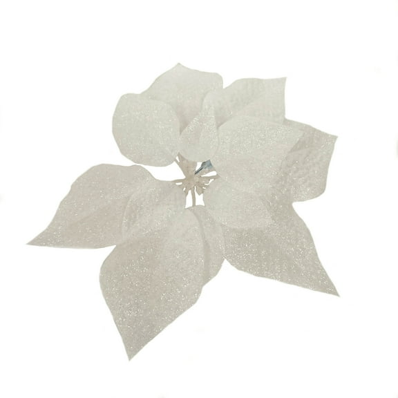 Glitter Poinsettia Decorative Christmas Clip, White, 11", by Holiday Time