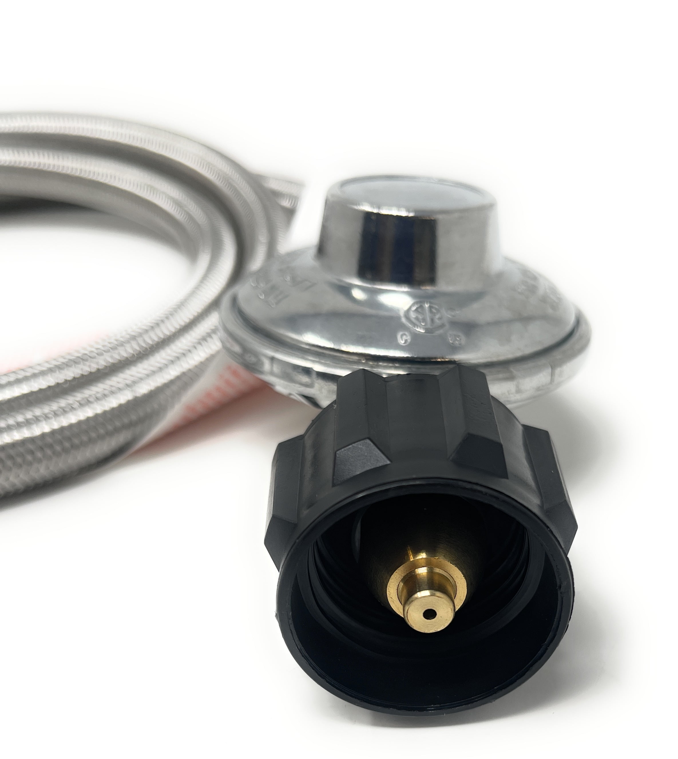 8-FT Universal QCC1 Low-Pressure Propane Regulator with Stainless Steel Braided Hose for Most LP Gas Grills, Heaters, and Fire Pit Tables, 3/8" Female Flare Nut QCC1 x 3/8
