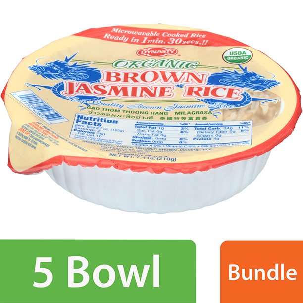 (5 Pack) Dynasty Microwave Organic Brown Jasmine Rice, 7.4 oz Walmart