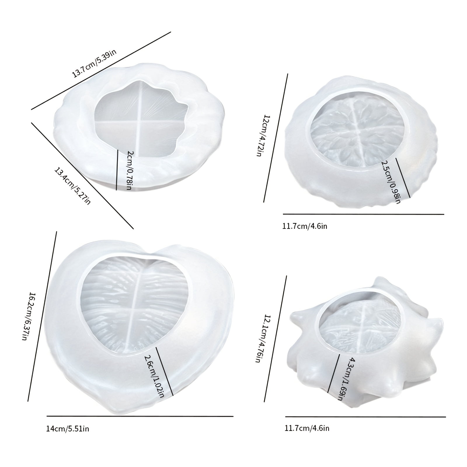 4PCS Leaf Shell Petal Flower Shape Storage Tray Silicone Mold for Crafting Jewelry, Bathroom, Kitchen - Resin Mold for DIY Home Organization