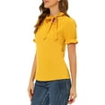 thumbnail image 4 of MODA NOVA Juniors Elegant Bow Tie Neck Short Sleeve Office Work Blouse, 4 of 6