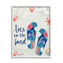Stupell Industries Toes In Sand Varied Beach Botanical Patterned Flip-Flops Graphic Art White Framed Art Print Wall Art, Design by Katie Doucette