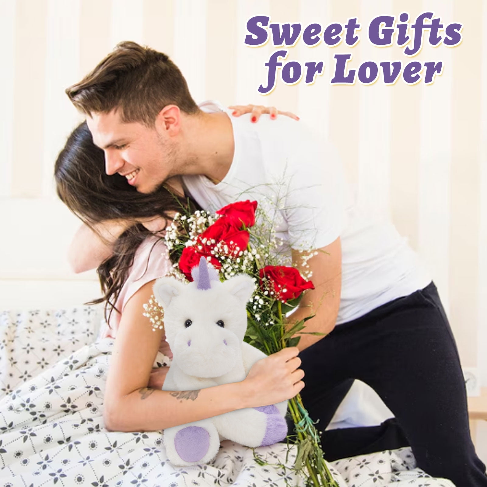 MorisMos Heatable & Coolable Unicorn Stuffed Animals Set,Weighted Microwavable/Freezable Cuddly Stuffed Unicorn Pair,Long-Arms Hugging Unicorn Plush Toys