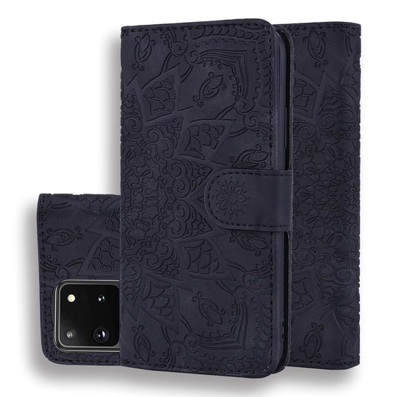 Mantto Cases for Samsung Galaxy S23 - 6.1 inch Magnetic Wallet Case for Women Card Holder Flip Cover Embossed Mandala Flower Kickstand PU Leather Magnetic Folio with Strap, Black