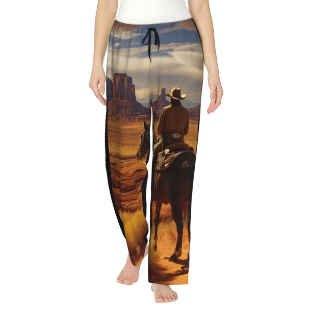 Fotbe Western Desert Cowboy Cloud Pantalones de Pijama para Mujer, Pantalones de Dormir, Pantalones Pj con Cordón y Bolsillos-Medium