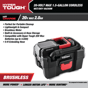 Hyper Tough 1.5 Gallon Wet Dry Vac, 20V Max, Brushless Motor, Cordless, Battery and Charger Included