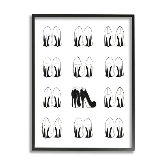 Stupell Industries Bold Bow Heels Standout Glam Fashion Shoes Beauty & Fashion Painting Black Framed Art Print Wall Art, 24 x 30