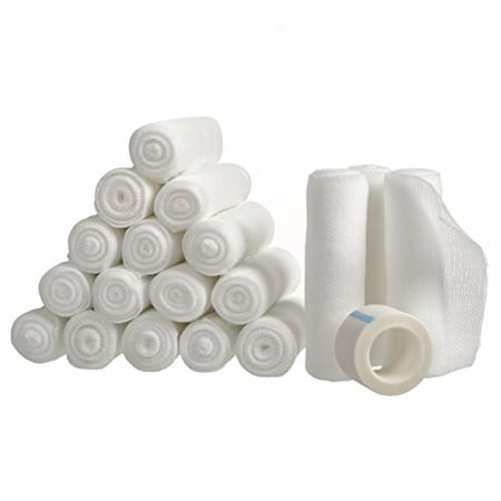 48 Gauze Bandage Rolls with Medical Tape, Rolled Gauze Stretched, FDA (Best Tape For Gauze)