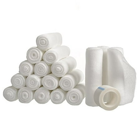 Gauze Bandage Rolls with Medical Tape, FDA Approved Stretch Bandage, 48-ct