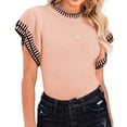 thumbnail image 2 of Short Sleeved Womens Ruffle Tops Crew Neck Lightweight Soft Knit Sweater, 2 of 4
