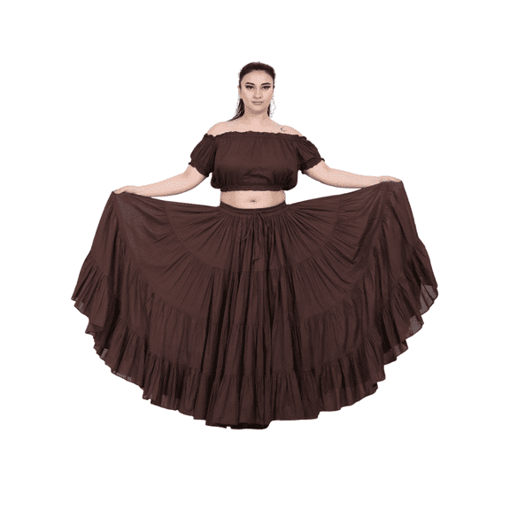Wevez Plus Size 40 Inches Long Tribal Fusion 25 Yard Skirt (Coffee)