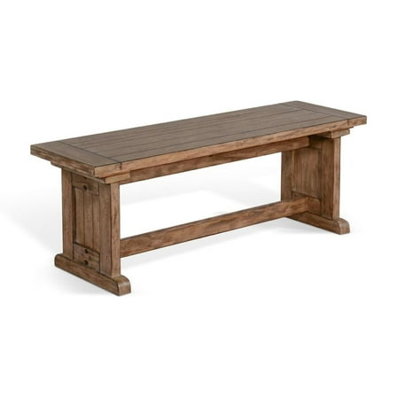 Yael Side Dining Bench, Plank Seat, Light Brown Mahogany Wood 48 Inch