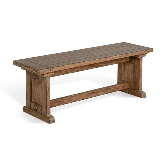 Yael Side Dining Bench, Plank Seat, Light Brown Mahogany Wood 48 Inch