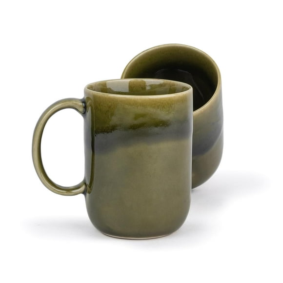 Large Ceramic Coffee Mug Set Of 2 - Mehndi Ombre, 400ml Each | Ceramic Tall Curvy Mug With Glossy Finish | Stoneware Mug For Coffee | Ceramic Coffee Mug | Microwave Safe & Dishwasher Safe