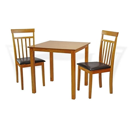 SK New Interiors Dining Kitchen Set of 3 pc Square Table and 2 Classic Wood Chairs Warm,
