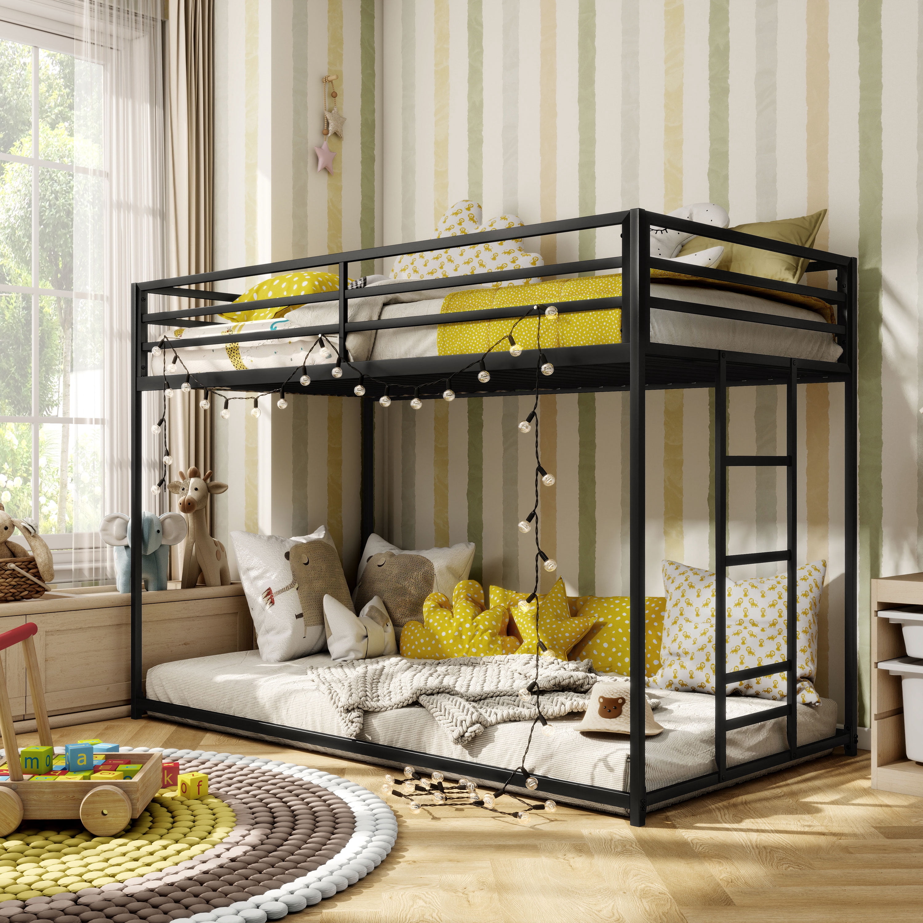 Furniture of America Veric Kids Twin over Twin Low Profile Bunk Bed, Black