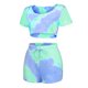 thumbnail image 2 of Gibobby Pijamas mujer invierno Moda para mujer O-cuello Manga corta Tie-Dye Impresión Ropa para el Conjuntos de dos piezas(Verde,G), 2 of 5