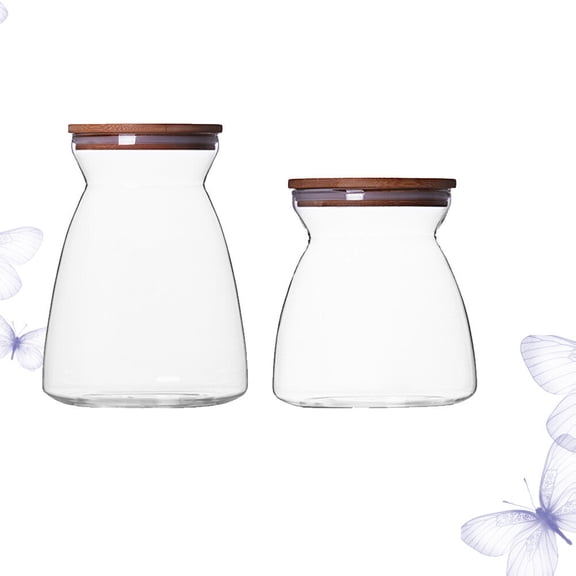HOOWIFFY 2Pcs Sugar Jar Storage Container Transparent Glass for Household Use 700ml 1100ml