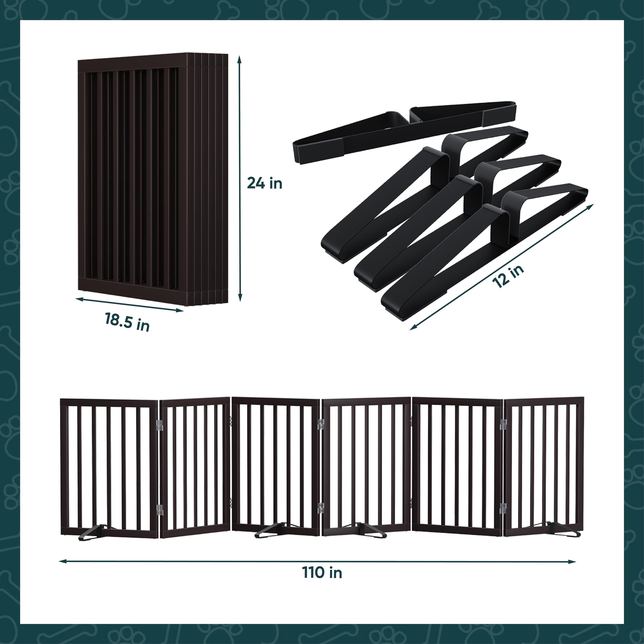 Semiocthome Ultra Wide Foldable Pet Gate for Doorway,Freestanding Dog Gates for Stairs,112.9" Brown