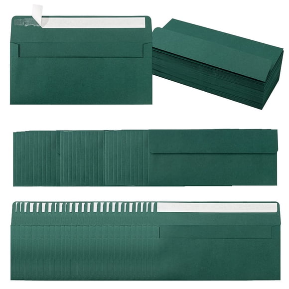 100 Pack Colorful #10 Business Envelopes Self Seal Standard Envelopes for Office Checks, Business, Letter Mailing Invoices, 4.13 x 9.49 Inches (Dark Green)