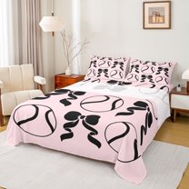 Feelyou Teens Baseball Sports Full Size Sheets, Kawaii Pink Bowknot Bed Sheets, 4pcs