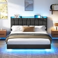 thumbnail image 5 of LEDREM Queen Floating Bed Frame with LED Lights, Tufted Storage Headboard, Built-In Charging Station, Noise-Free Platform, Dark Gray, 5 of 6