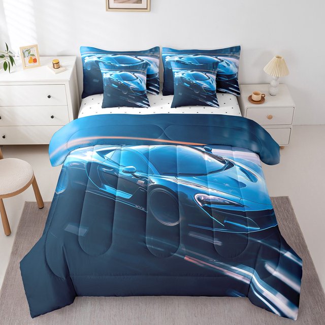 YST Boys Racing Car Bedding Comforter Set, 7-Piece, Extreme Sports Theme, Twin, Blue