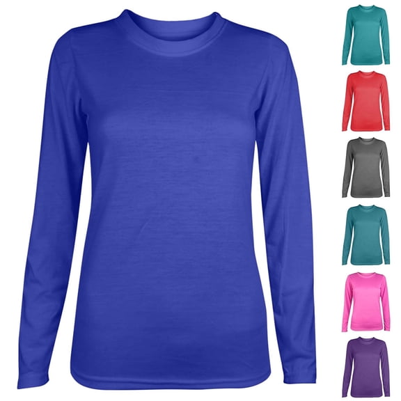 Abtuhar Long Sleeve Shirts for Women Fall Solid Round Neck Regular Hem Light Fabric Womens Tops