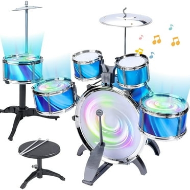 Kids Drum Set, 15 Pieces Drum Set for for Toddlers 1-3, Musical Instrument Toys with 6 Drums, w/ 4 Lights and 2 Cymbals, Drum Kit Boys Girls Birthday Gift for Beginner Music Practice