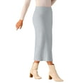thumbnail image 4 of Falda midi de suéter elástica de cintura alta de punto acanalado para mujeres Inspire Chic, color gris claro, talla S, 4 of 6