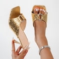 thumbnail image 2 of HomeDM Women's Stiletto Heels Sandals Square Open Toe Slip-On Mules Sandals Summer Comfort Prom Dress Pumps Shoes, Gold Size 5.5, 2 of 9