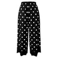 thumbnail image 5 of Womens Lace Wide Leg Pants Polka Dot Print Cropped Lace-Hem Pants with Pockets (Black L), 5 of 5