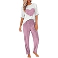 thumbnail image 6 of Valentine's Day Matching Pajamas for Couples Fall Fashion Must Have Women Pajama Sets Crew Neck Women's Sleepwear Elbow Sleeve Womens Pjs Sets Purple, 6 of 8