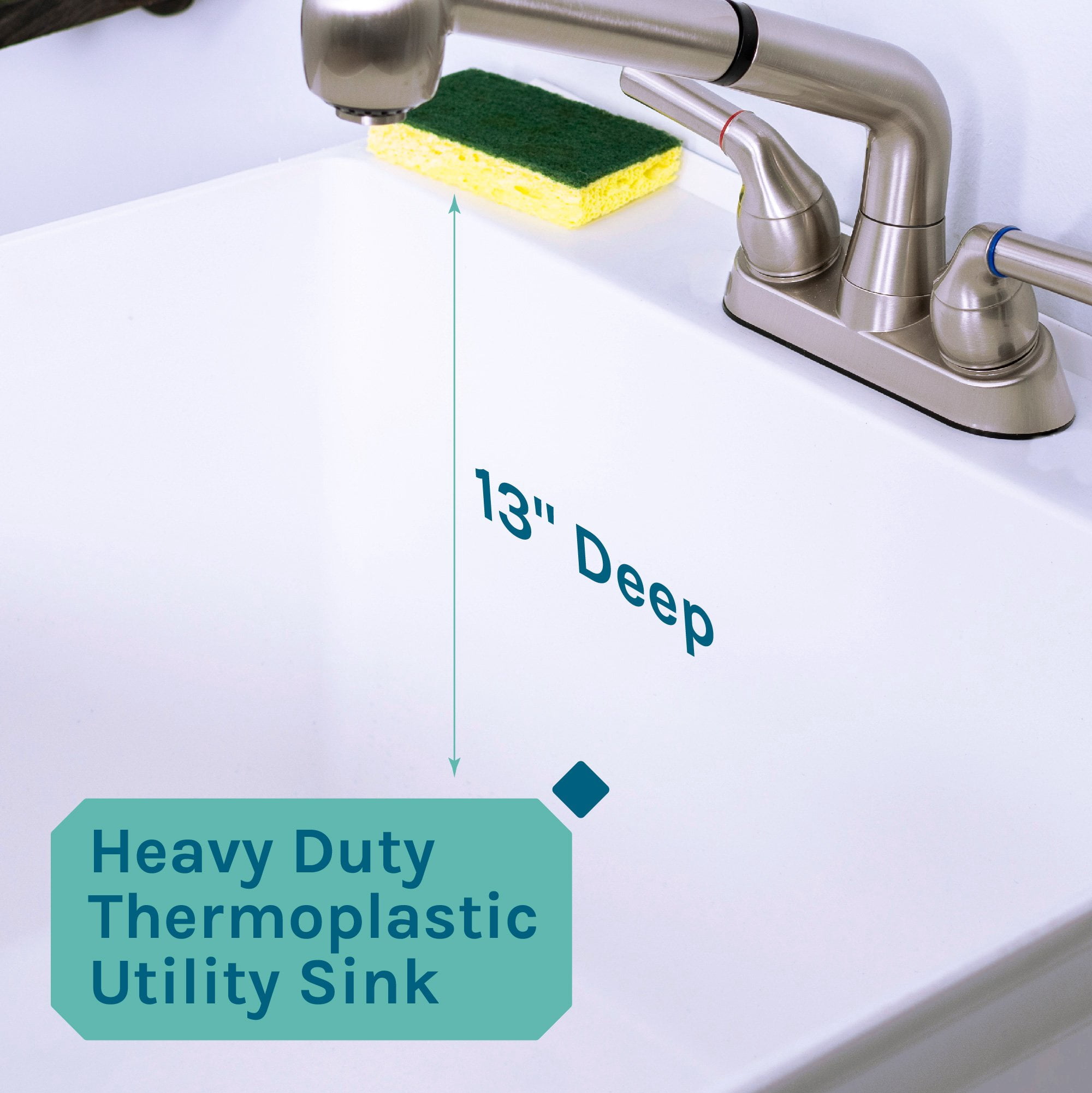 TEHILA Freestanding Floor Mount White Utility Sink with Stainless Finish Faucet for Laundry Room