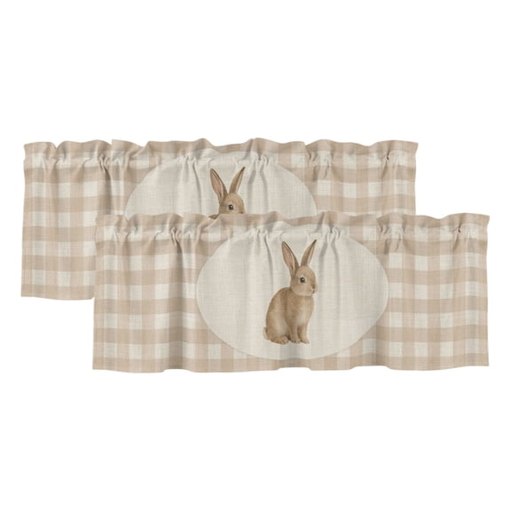2 Pack Valances for Windows 42 x 12 Inch, Rabbit Plaid Decorative Kitchen Curtain Valance, Rustic Farmhouse Checkered Retro Animal Rod Pocket Short Curtains Window Treatment for Bathroom/Cafe