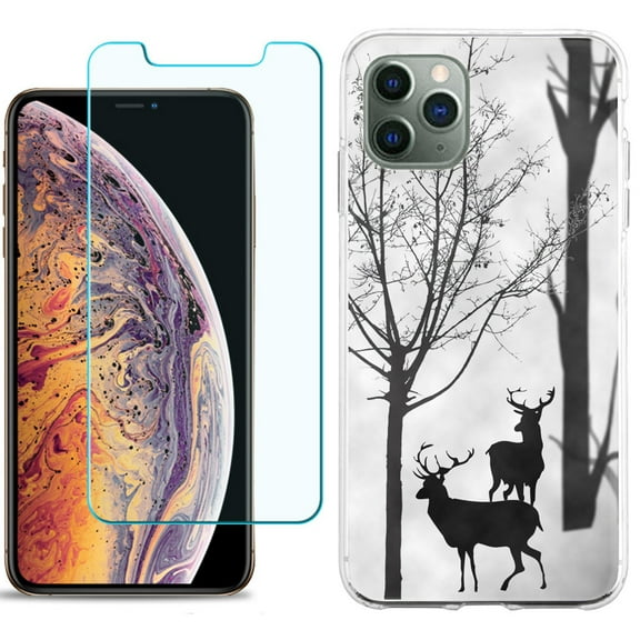 For Apple iPhone 11 Pro Case , Slim-Fit TPU Protective Phone Case with Tempered Glass Screen Protector, by OneToughShield ® - Forest Deer