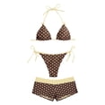 thumbnail image 6 of DHFJKG Womens Bikini Swimsuits With Low Rise Shorts 3 Piece Bathing Suit Retro Polka Dot Halter Tie Side Swimwear Versatile Beachwear, 6 of 6