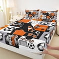 thumbnail image 4 of Castle Fairy Minimalist Soccer Collage King Sheets 4pcs, Sports Theme Bedding, Orange Black White,1 Fitted Sheet, 1 Flat Sheet and 2 Pillowcases, 4 of 6
