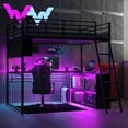 thumbnail image 4 of Harper & Bright Designs Full Size Gaming Loft Bed with Desk and LED Lights, Metal Loft Bedframe with 4 Storage Shelves for Adults, Black, 4 of 13