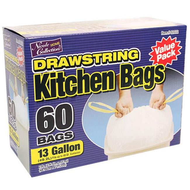 DDI 2267730 14 Gallon Tall Kitchen Drawstring Trash Bags 60Packs Nicole Home Collection Case