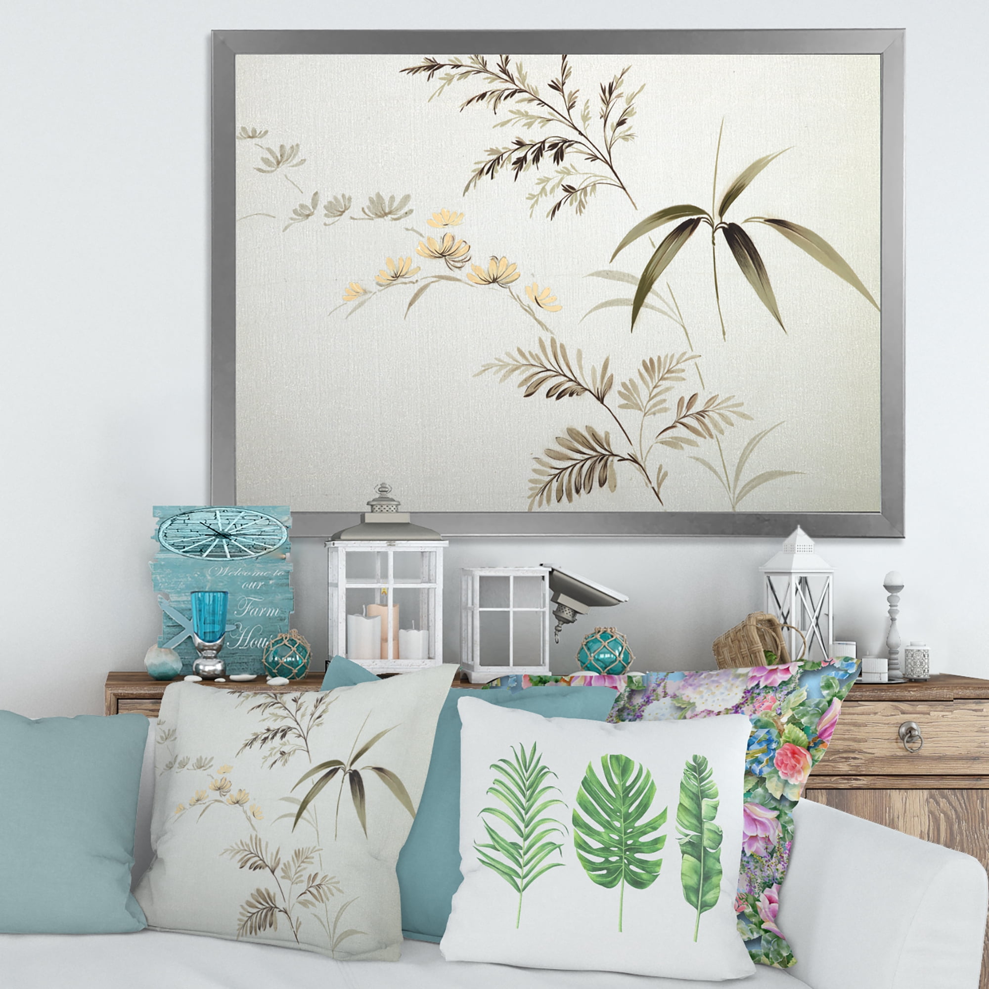 Designart 'Abstract Retro Drawing of Flowers III' Vintage Framed Art Print